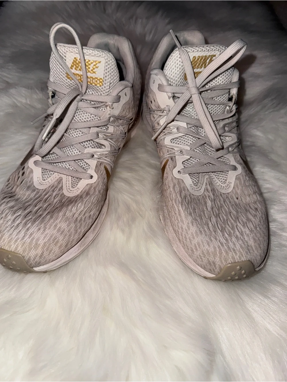 Nike Women's Athletic Trainers — Light Taupe with Gold Swoosh